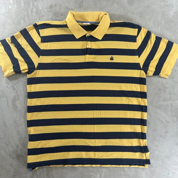 Brooks Brothers Polo Shirt Size XL Yellow Striped Blue 100% Cotton - Picture 3 of 9